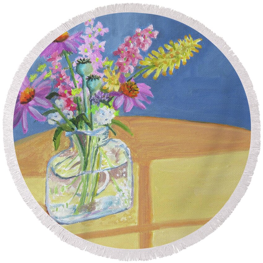 Flower Round Beach Towel featuring the painting Glass Arrangement by Anne Marie Brown