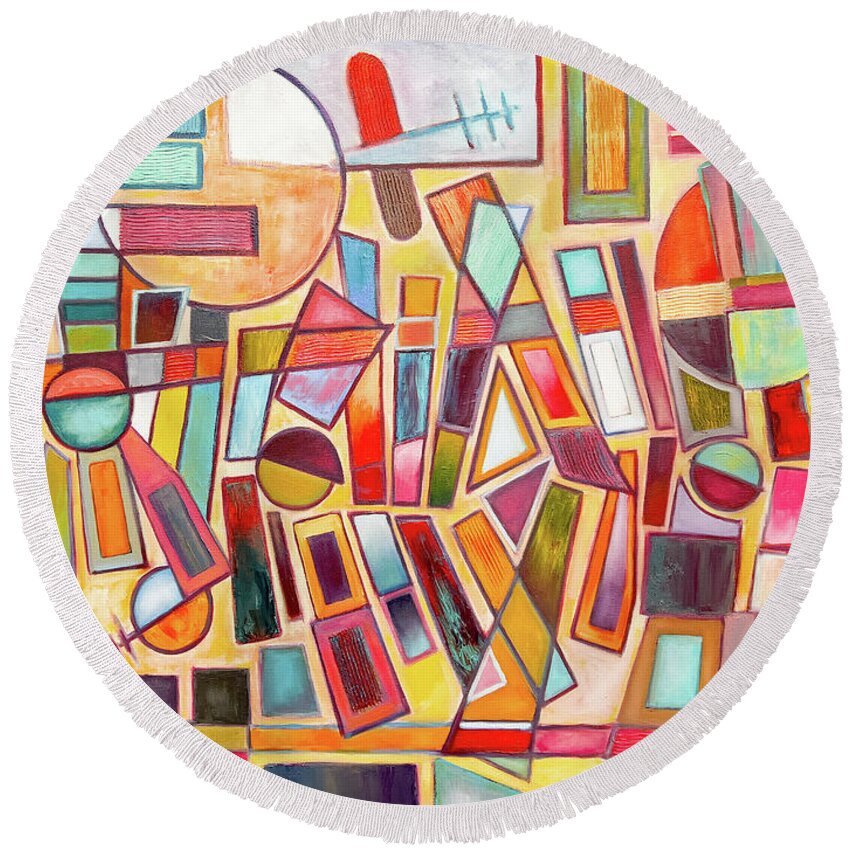 Abstract Round Beach Towel featuring the painting Glass Breaker by Jason Williamson