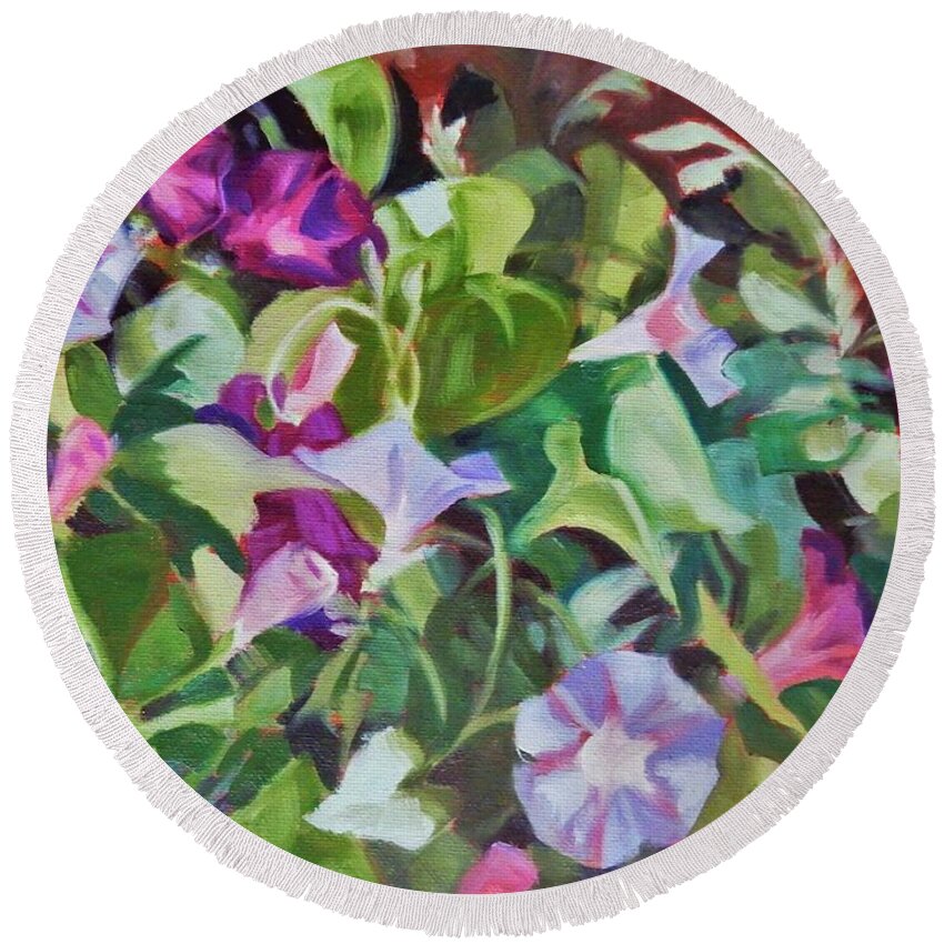 Plant Round Beach Towel featuring the painting Glorious Morning by K M Pawelec