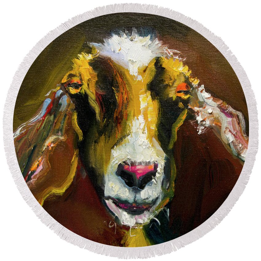 Goat Round Beach Towel featuring the painting Glory Goat by Diane Whitehead