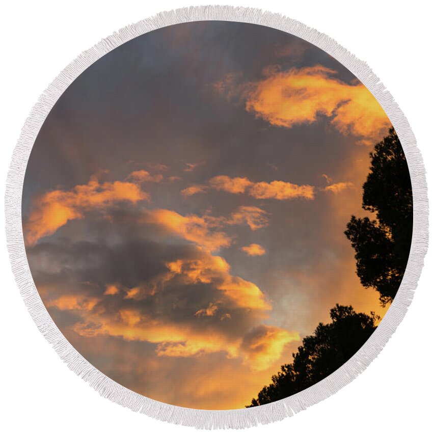 Clouds Round Beach Towel featuring the photograph Glowing sky by Adriana Mueller