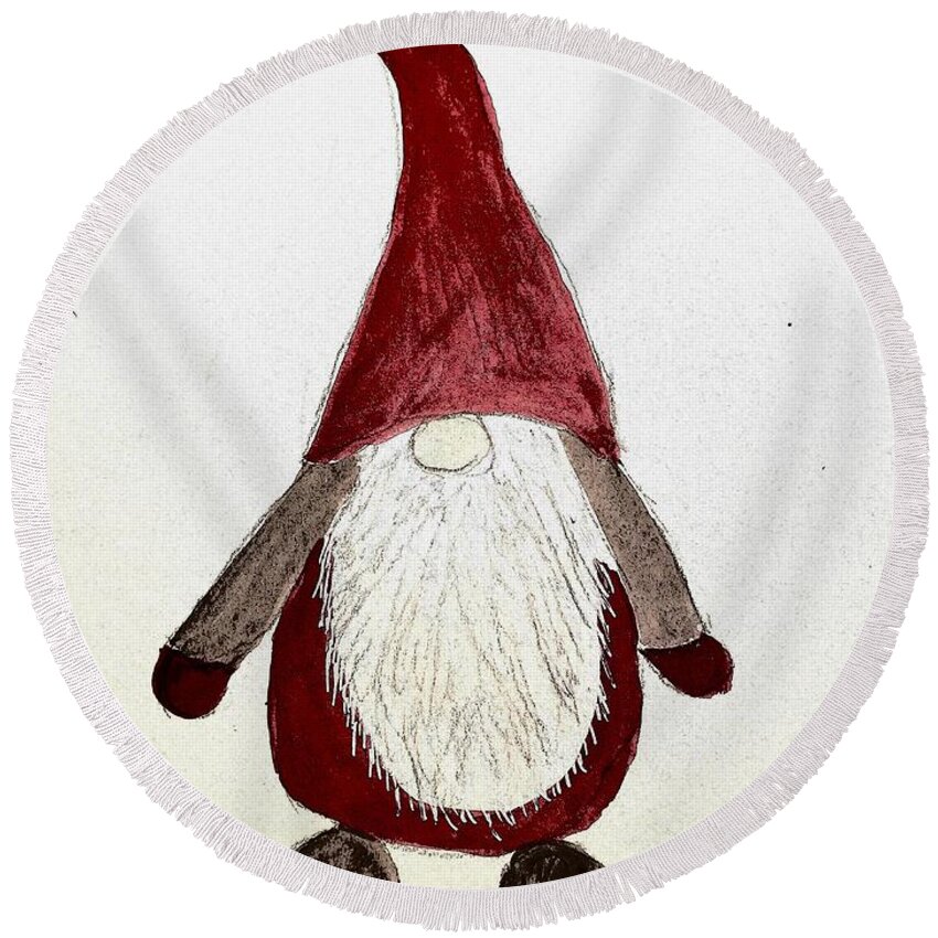  Round Beach Towel featuring the painting Gnome by Margaret Welsh Willowsilk