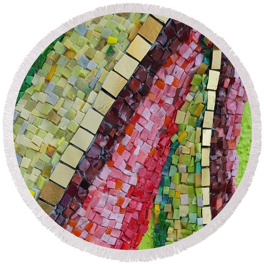 Mosaic Round Beach Towel featuring the glass art Go with the flow by Adriana Zoon