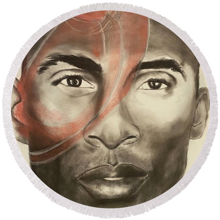  Round Beach Towel featuring the mixed media G.o.a.t by Angie ONeal