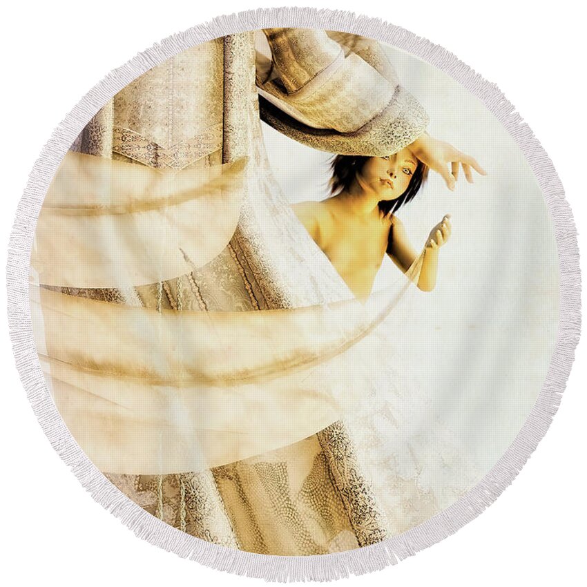 Angel Round Beach Towel featuring the digital art God Bless This Child by Bob Orsillo
