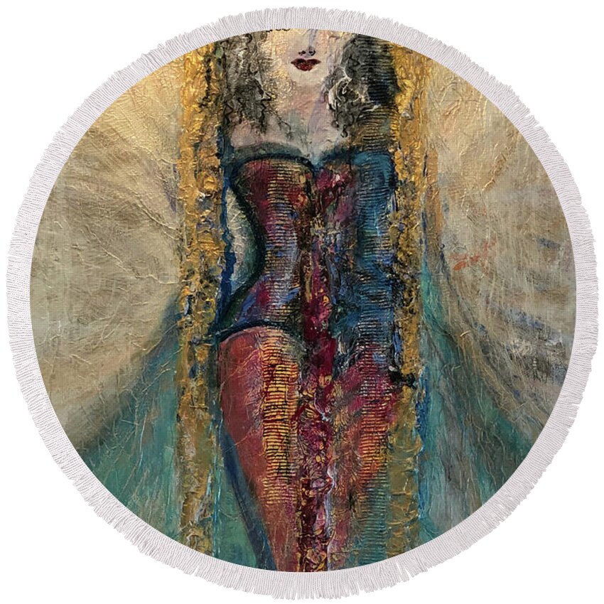 Woman Round Beach Towel featuring the painting Goddess of Love by Leslie Porter