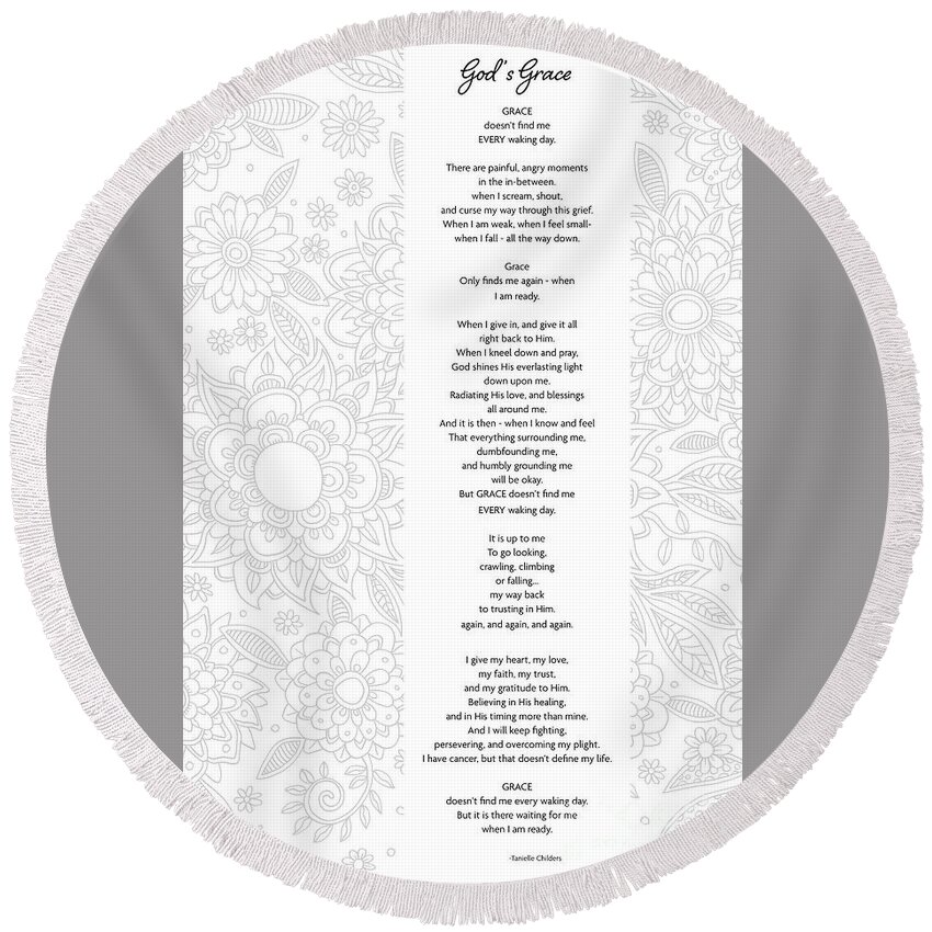 God's Grace Round Beach Towel featuring the digital art God's Grace - Poetry by Tanielle Childers