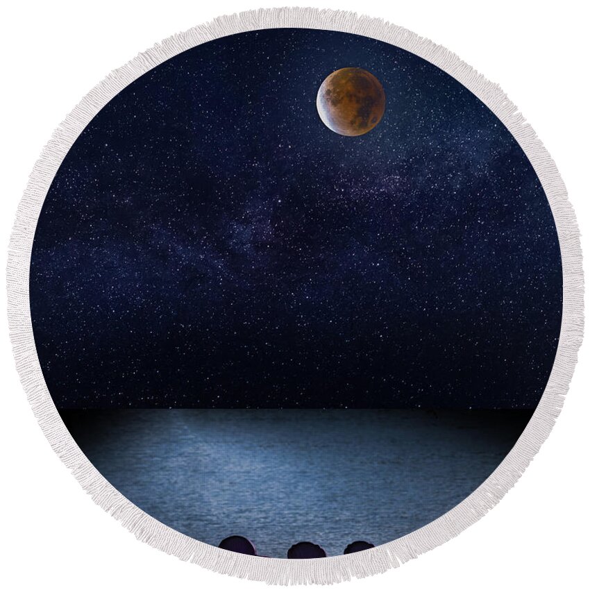 Beaver Moon Round Beach Towel featuring the photograph God's Home Theater by Sandra Rust