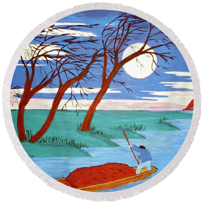 Clouds Round Beach Towel featuring the painting Going Home by Stephanie Moore