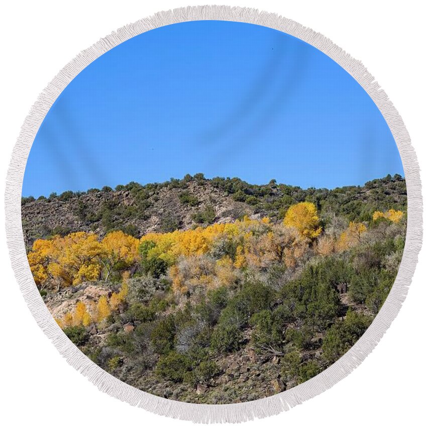 Jon Burch Round Beach Towel featuring the photograph Gold and Blue by Jon Burch Photography