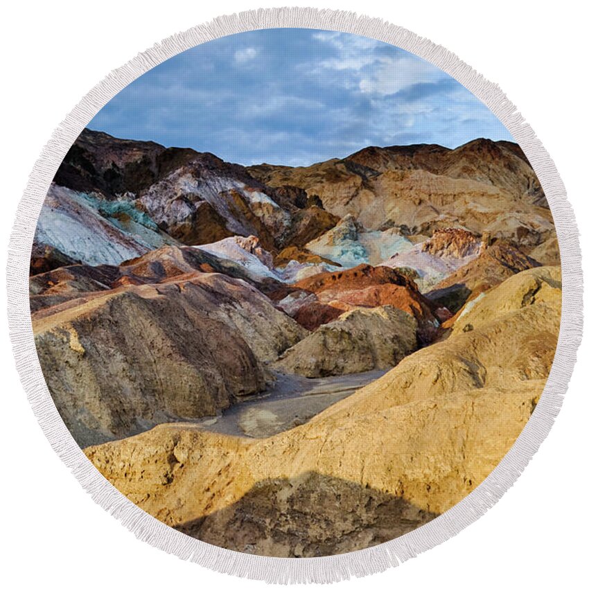 Death Valley National Park Round Beach Towel featuring the photograph Golden Artist's Palette by Kyle Hanson