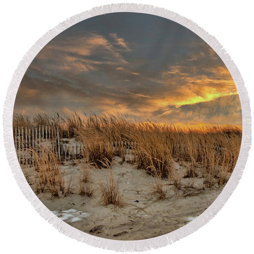 Beach Round Beach Towel featuring the photograph Golden Beach by Cathy Kovarik