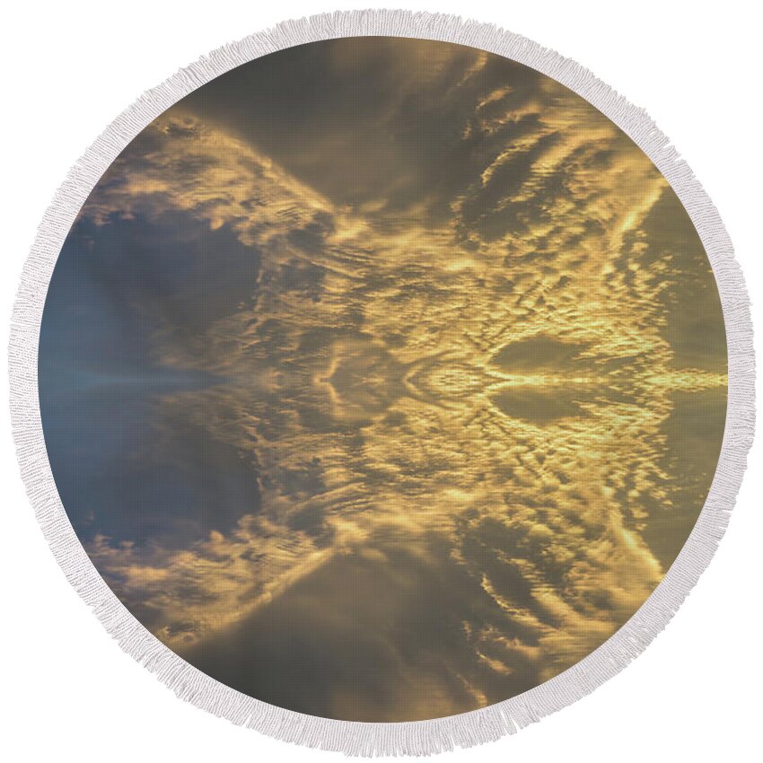 Clouds Round Beach Towel featuring the digital art Golden clouds in the sunset sky 1 by Adriana Mueller