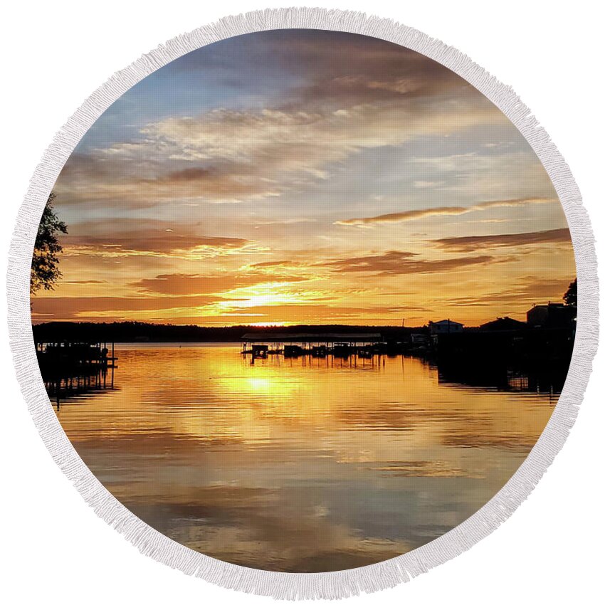 Morning Round Beach Towel featuring the photograph Golden Dust Sunrise by Ed Williams