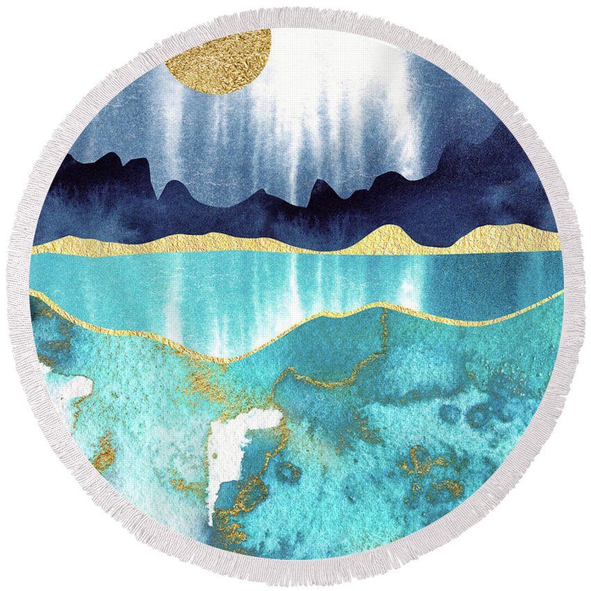 Modern Landscape Round Beach Towel featuring the painting Golden Moon by Garden Of Delights