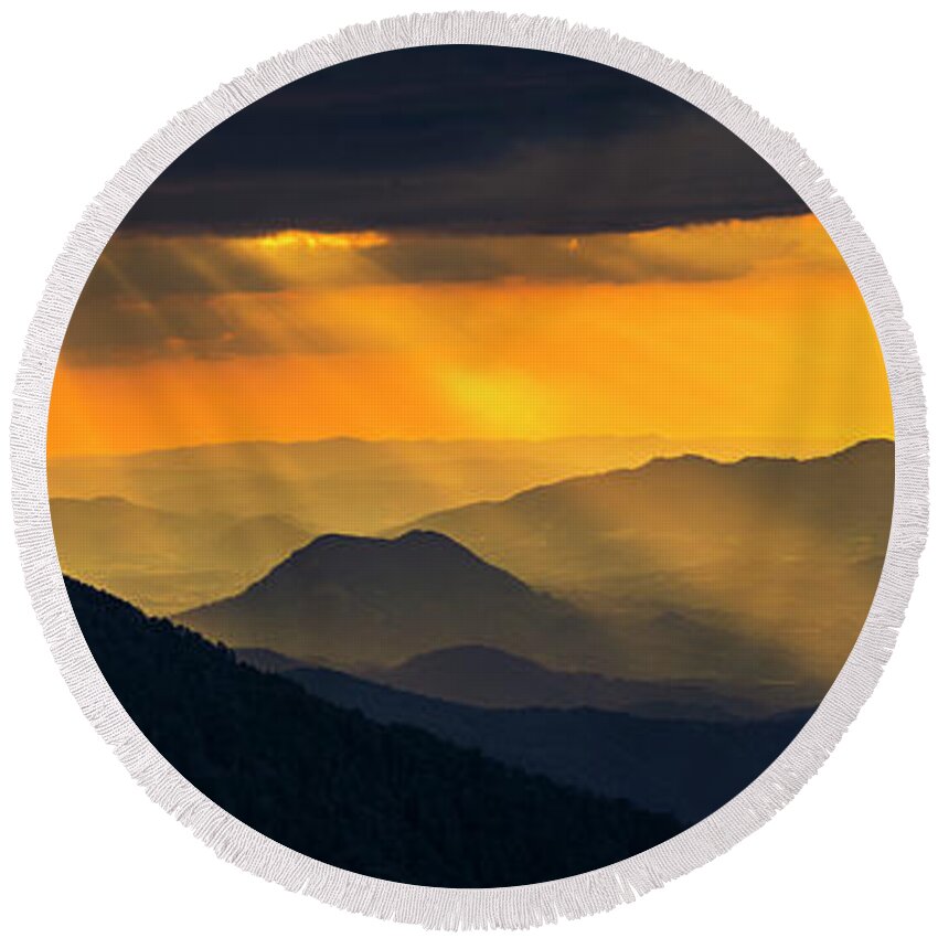 Balkan Mountains Round Beach Towel featuring the photograph Golden Rain by Evgeni Dinev