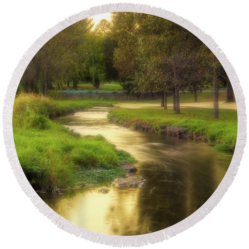 River Round Beach Towel featuring the photograph Golden River During the Golden Hour by Jason Fink