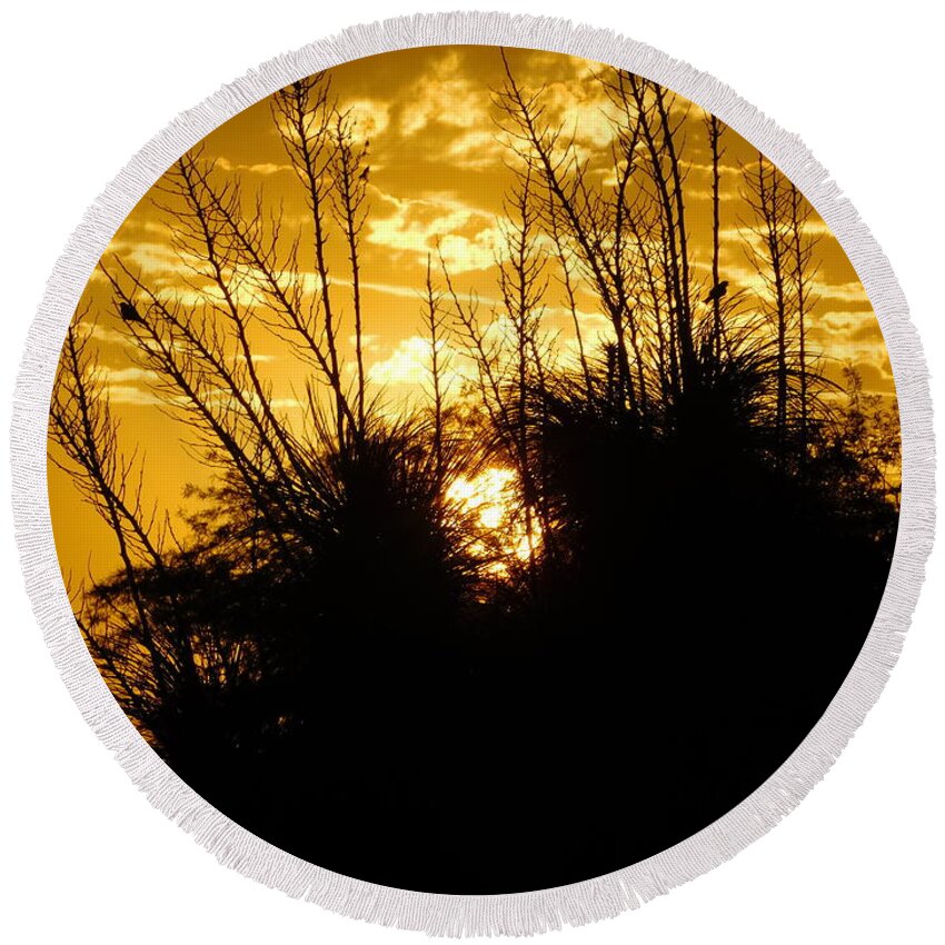 Sunset Round Beach Towel featuring the photograph Golden Skies by Chris Tarpening