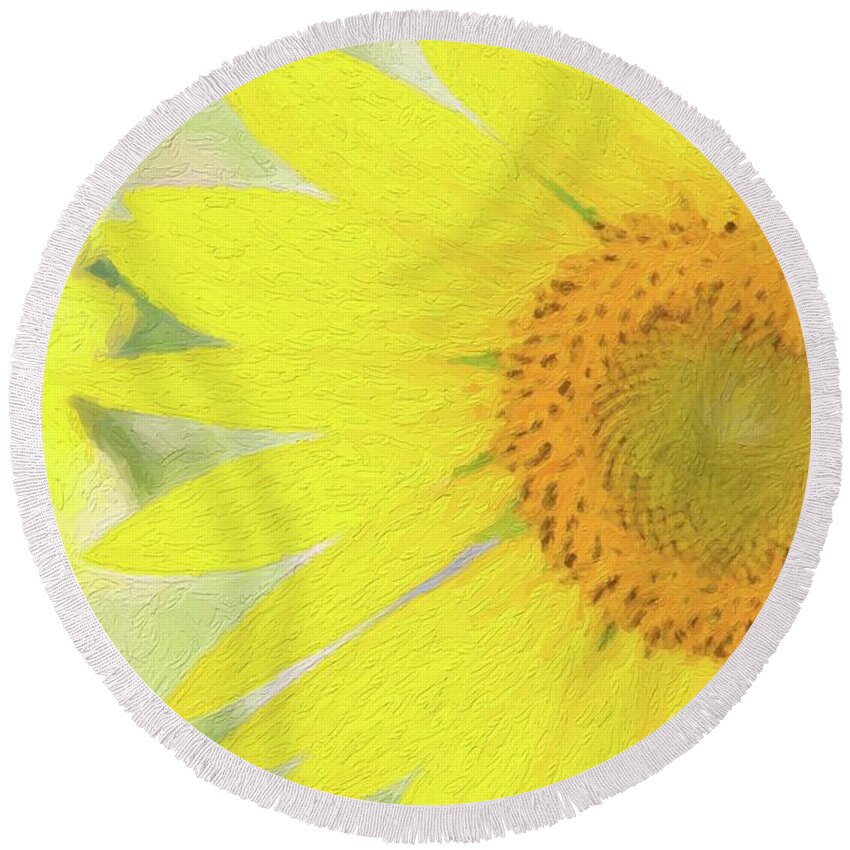 Sunflower Round Beach Towel featuring the photograph Golden Sunflower Painting by Carolyn Ann Ryan