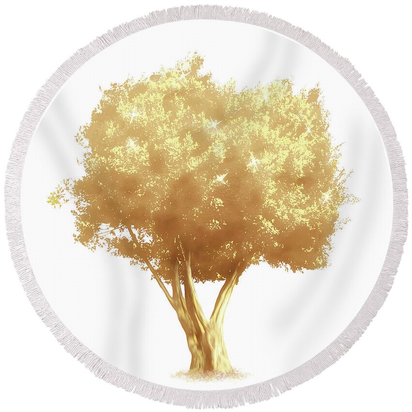 Tree Round Beach Towel featuring the digital art Golden Tree Design 175 by Lucie Dumas