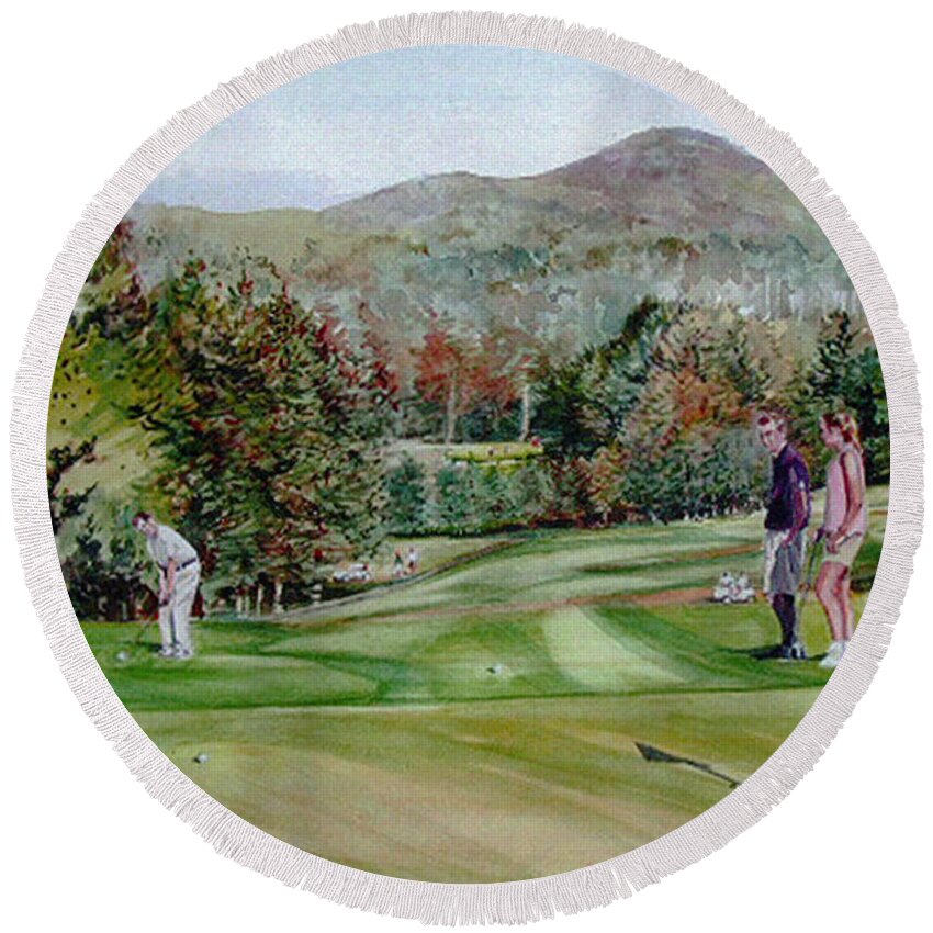 Golf Round Beach Towel featuring the painting Golfing in Vermont by P Anthony Visco