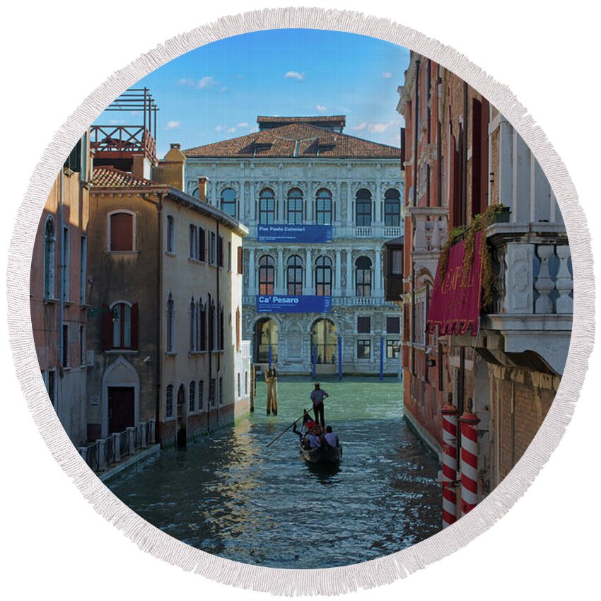 Boat Round Beach Towel featuring the photograph Gondola on Venetian Canal by Matthew DeGrushe