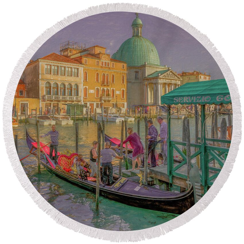 Venice Round Beach Towel featuring the photograph Gondola Ride Along the Grand Canal by Marcy Wielfaert