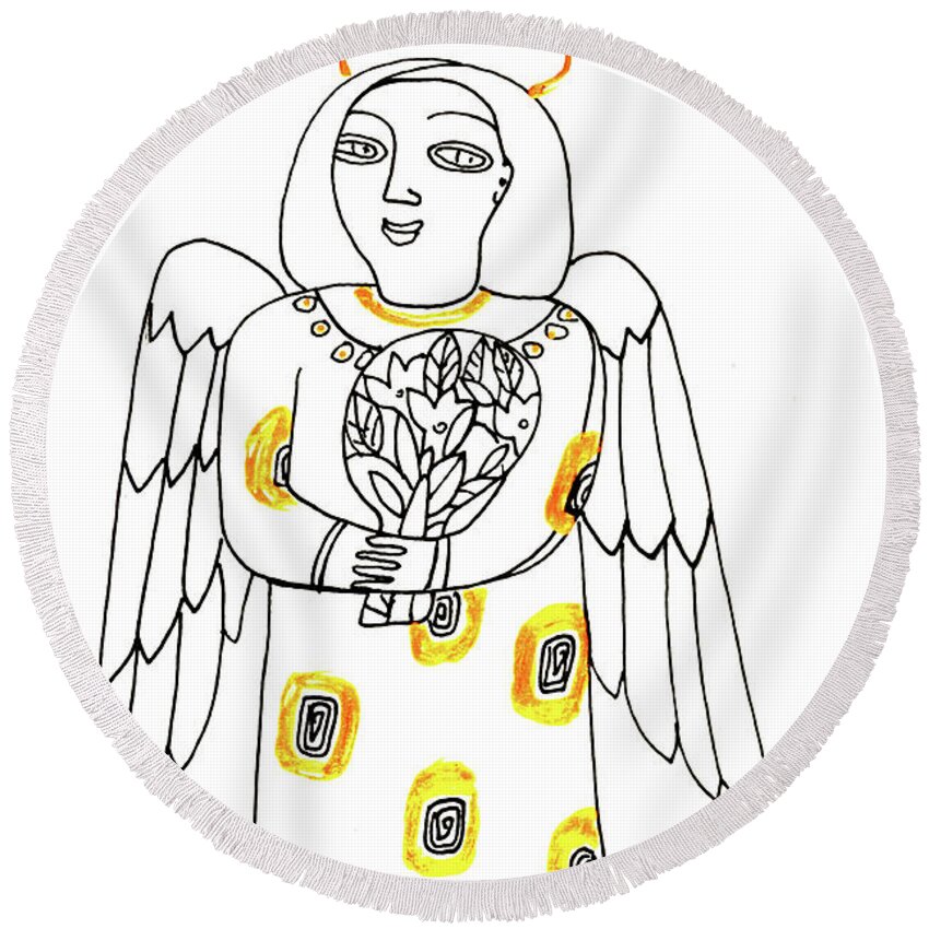 Russian Artists New Wave Round Beach Towel featuring the drawing Good Angel Drawing Series by Tatiana Koltachikhina