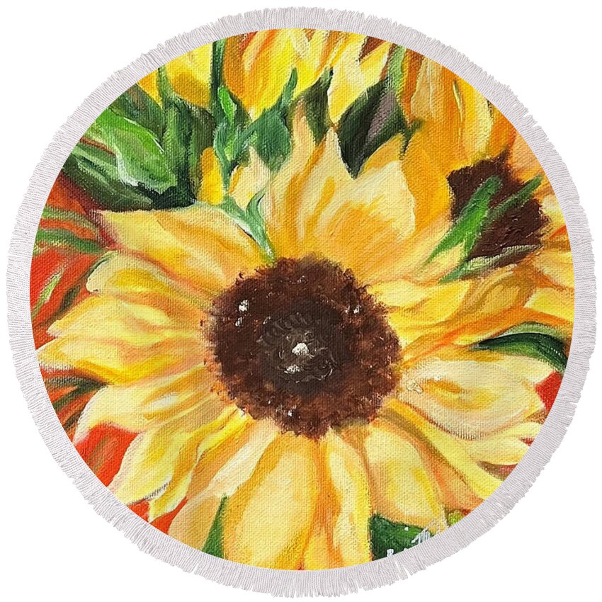 Sunny Round Beach Towel featuring the painting Good Morning, Sunshine by Juliette Becker