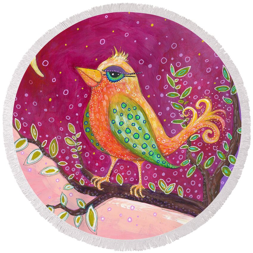 Bird Painting Round Beach Towel featuring the painting Good Morning Sunshine by Tanielle Childers