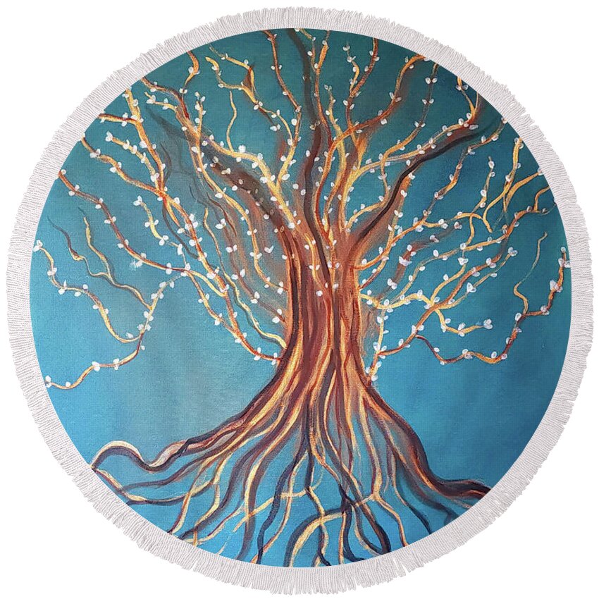 Tree Round Beach Towel featuring the painting Good Roots Bear Fruits by Artist Linda Marie