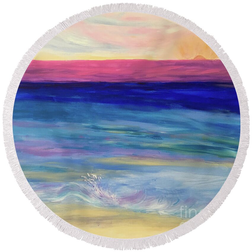 Abstract Round Beach Towel featuring the painting Good Vibes Only by Robyn King