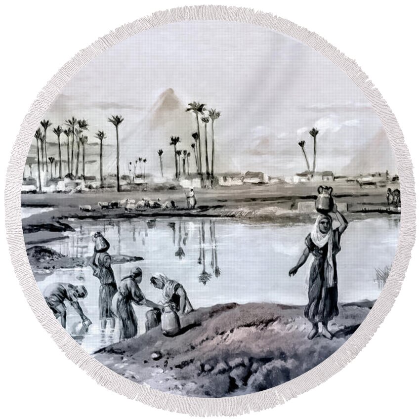 Women Round Beach Towel featuring the photograph Goodall Egyptian Women by Munir Alawi
