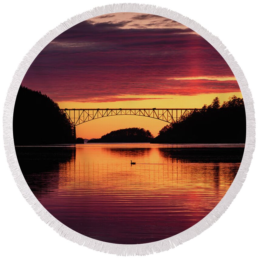 Bridge Round Beach Towel featuring the photograph Goose in the Pass by Gary Skiff