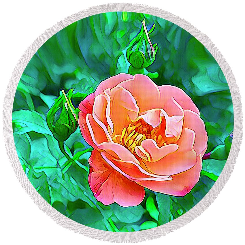 Flowers Round Beach Towel featuring the digital art Gorgeous Rose by Nancy Olivia Hoffmann