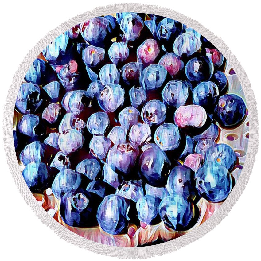Blueberries Round Beach Towel featuring the painting Gossip Girls by Denise Railey