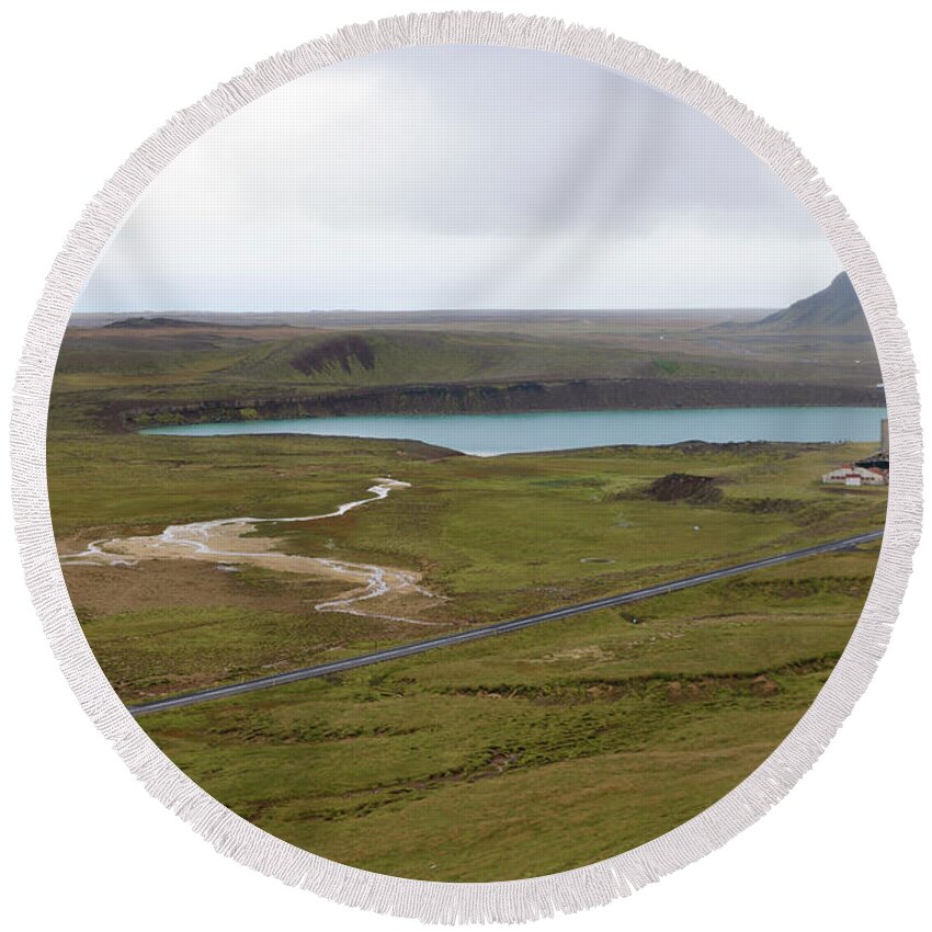 Iceland Round Beach Towel featuring the photograph Graenavatn lake from Seltun geothermal area by RicardMN Photography