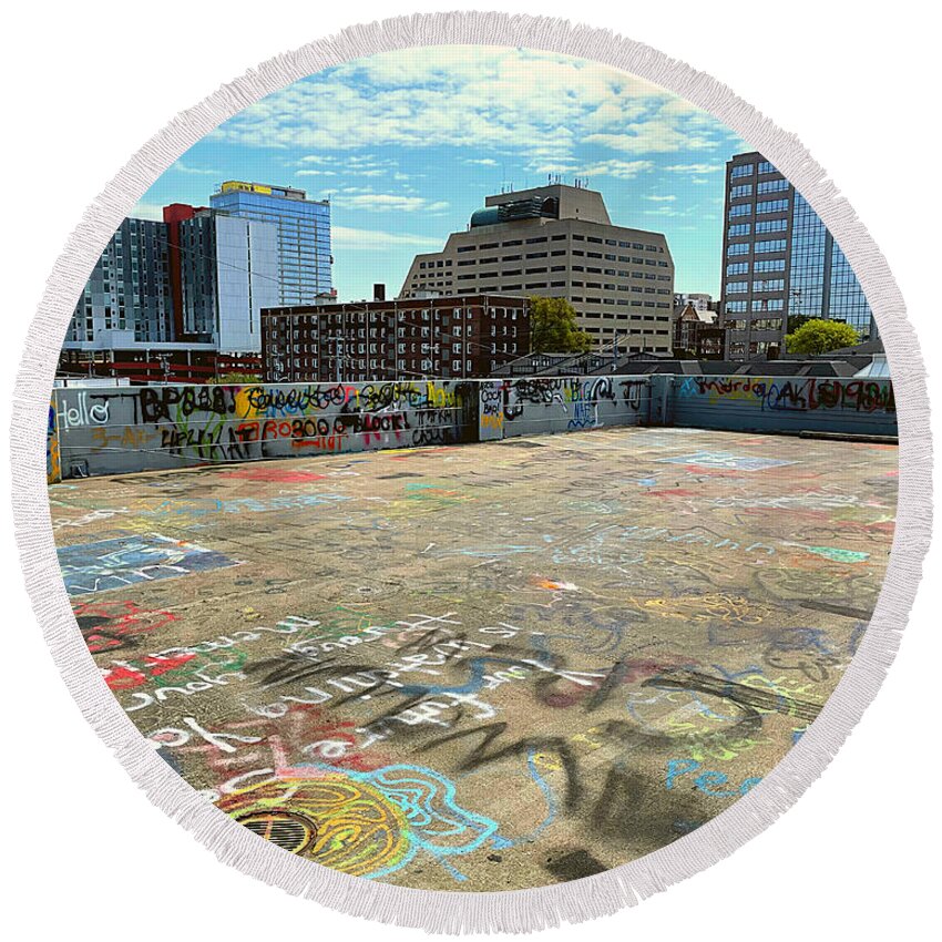 Graffiti Round Beach Towel featuring the photograph Graffiti on the Top Deck by Lee Darnell