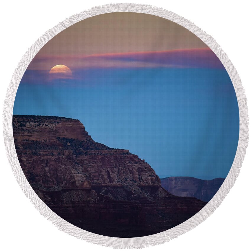 Grand Canyon Round Beach Towel featuring the photograph Grand Canyon Full Moon by Susie Loechler