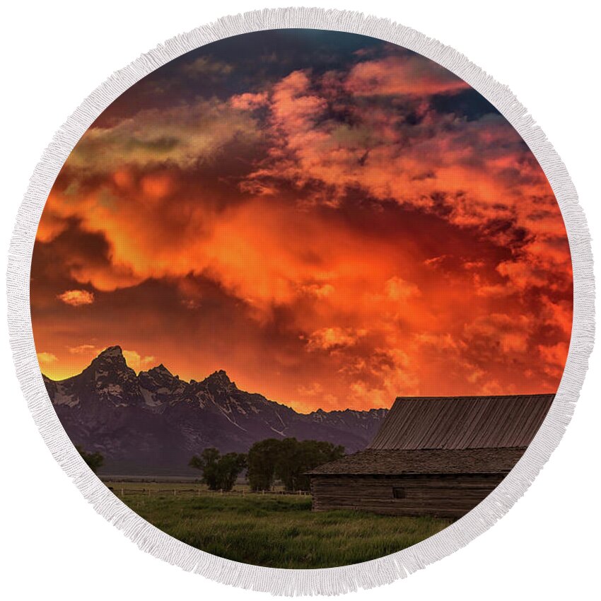 Tetons Round Beach Towel featuring the photograph Grand Sunset in the Tetons by Jon Glaser