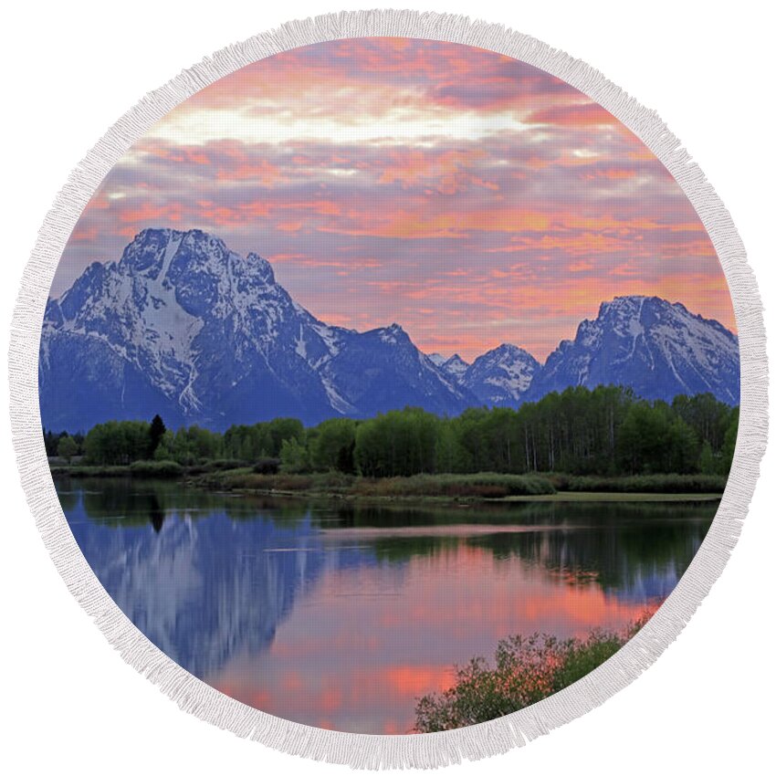 Oxbow Bend Round Beach Towel featuring the photograph Grand Teton National Park - Oxbow Bend Snake River by Richard Krebs