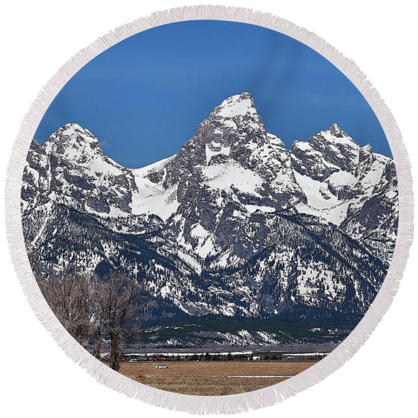 Landscape Round Beach Towel featuring the photograph Grand Tetons by Jermaine Beckley