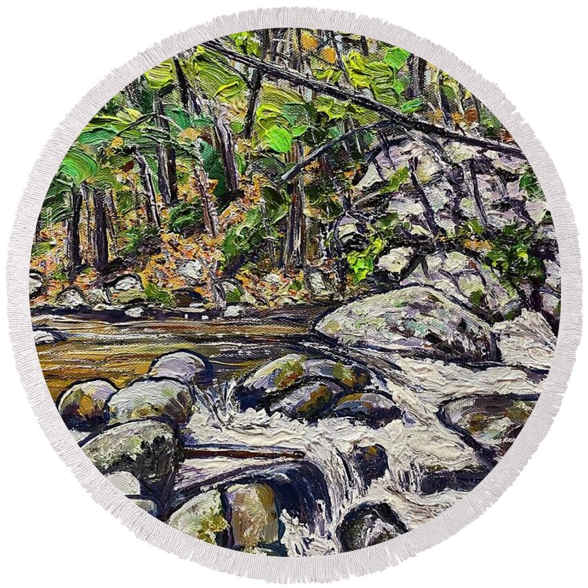 New England Round Beach Towel featuring the painting Granville Gorge by Richard Nowak