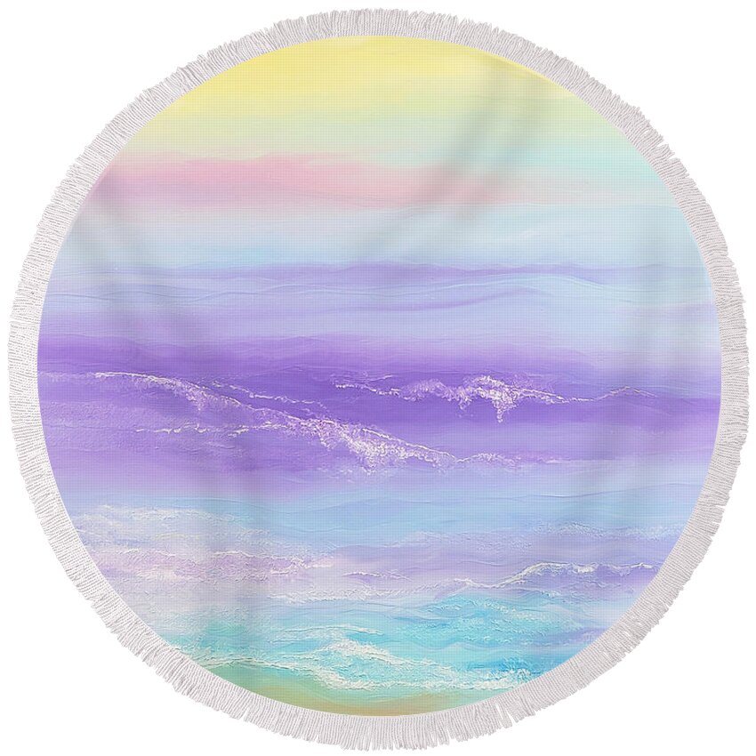 Abstract Round Beach Towel featuring the painting Grateful by Christine Bolden