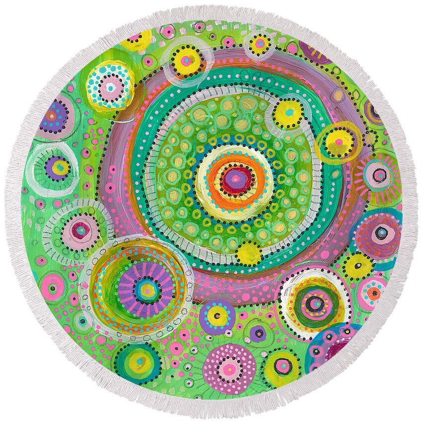 Circles Painting Round Beach Towel featuring the painting Gratitude by Tanielle Childers