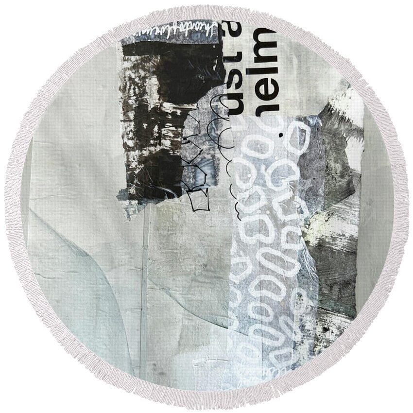 Grayscale Collage Round Beach Towel featuring the painting Grayscale Collage by Nancy Merkle