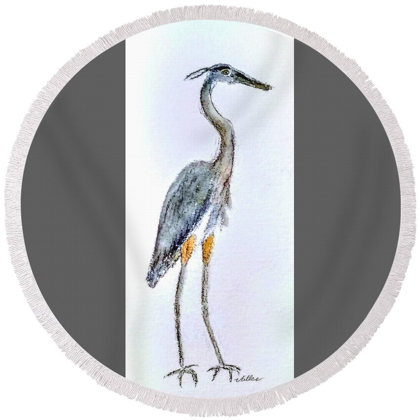 Wildlife Round Beach Towel featuring the painting Great Blue by Vallee Johnson
