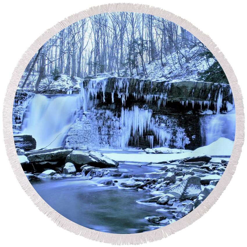  Round Beach Towel featuring the photograph Great Falls Winter 2019 by Brad Nellis