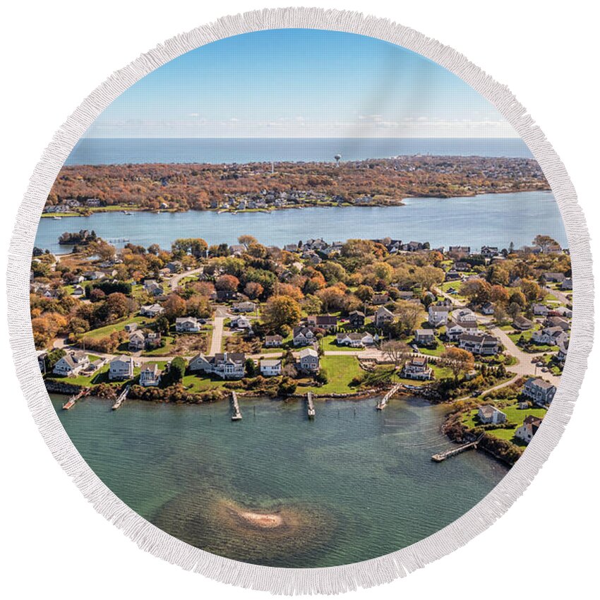 Great Island Round Beach Towel featuring the photograph Great Island by Veterans Aerial Media LLC