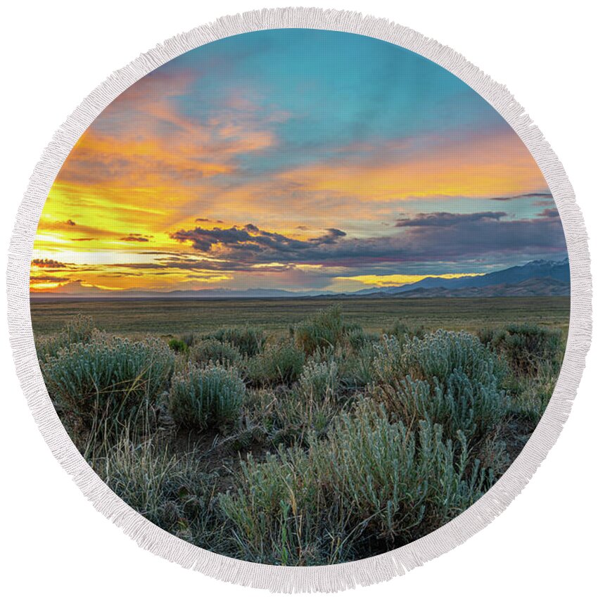 America Round Beach Towel featuring the photograph Great Sand Dunes Sunset by Erin K Images
